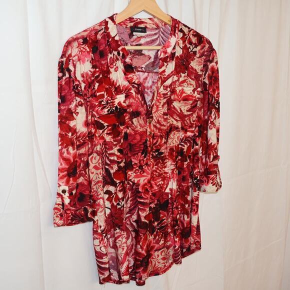 Cocomo Tunic Top Size Small Roll Tab Sz Small Red Black White Graphic - Picture 12 of 16